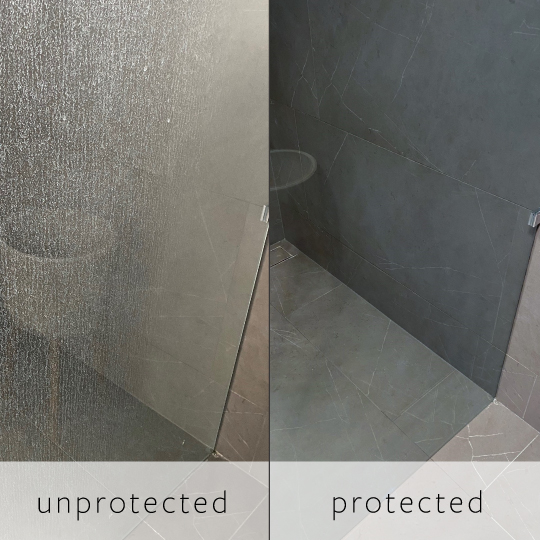 EnduroShield - This is not a shower door replacement! The permanently  etched old glass has been carefully and skilfully restored to look brand  new. Then protected with EnduroShield to keep it looking